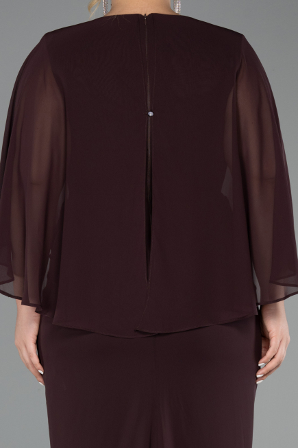 Robe de Soirée Grande Taille Longue Mousseline Brun ABU6490