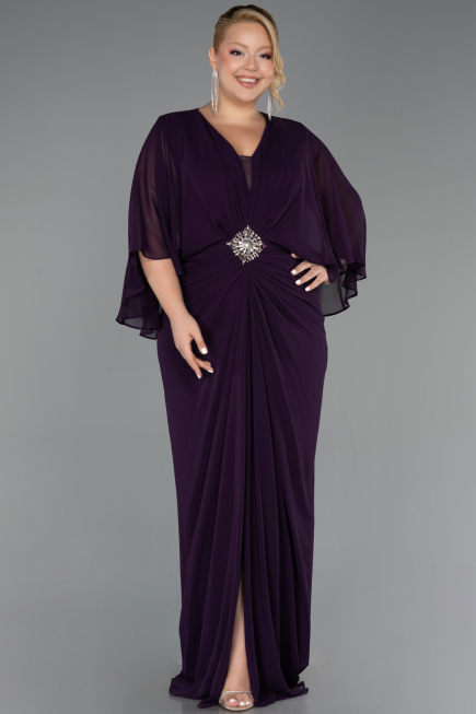 Robe de Soirée Grande Taille Longue Mousseline Violet Foncé ABU6490