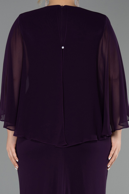 Robe de Soirée Grande Taille Longue Mousseline Violet Foncé ABU6490