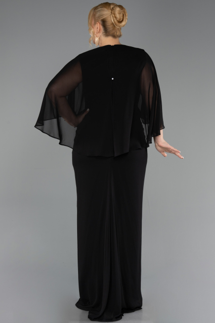 Robe de Soirée Grande Taille Longue Mousseline Noir ABU6490
