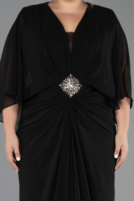 Robe de Soirée Grande Taille Longue Mousseline Noir ABU6490