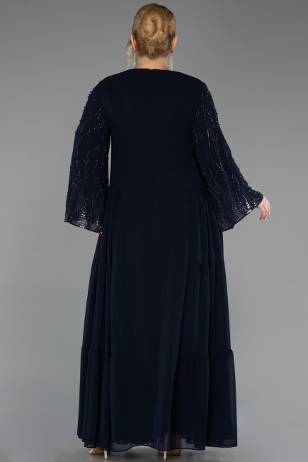 Robe de Soirée Grande Taille Longue Mousseline Bleu Marine ABU6491