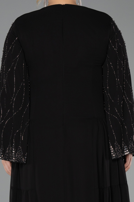 Robe de Soirée Grande Taille Longue Mousseline Noir ABU6491