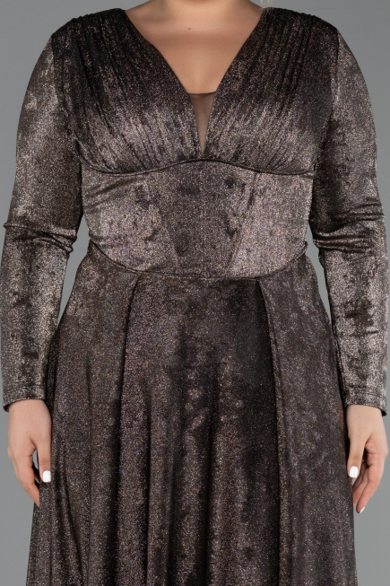 Robe de Soirée Grande Taille Longue Noir-Or ABU6492