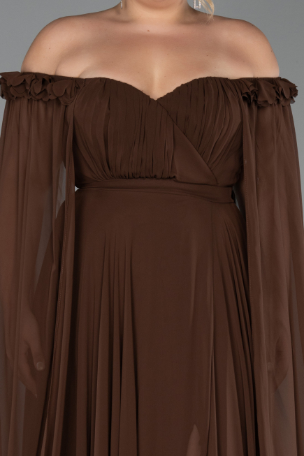 Robe de Soirée Grande Taille Longue Mousseline Brun ABU3464