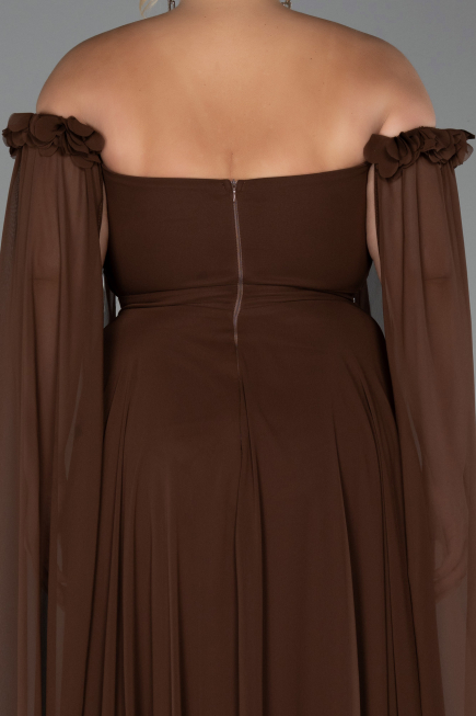 Robe de Soirée Grande Taille Longue Mousseline Brun ABU3464