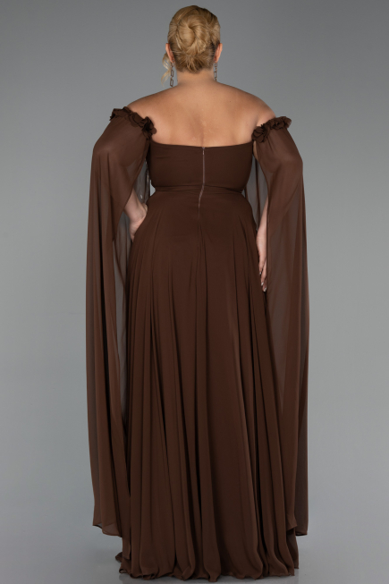 Robe de Soirée Grande Taille Longue Mousseline Brun ABU3464