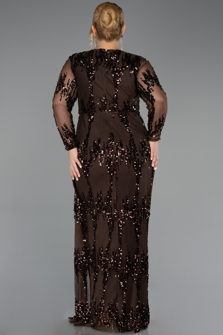 Robe De Soirée Grande Taille Longue Squameuse Brun ABU6493