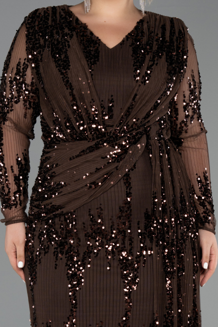 Robe De Soirée Grande Taille Longue Squameuse Brun ABU6493
