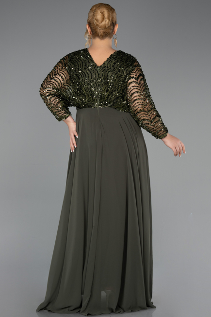 Robe Grande Taille Longue Mousseline Kaki ABU6495