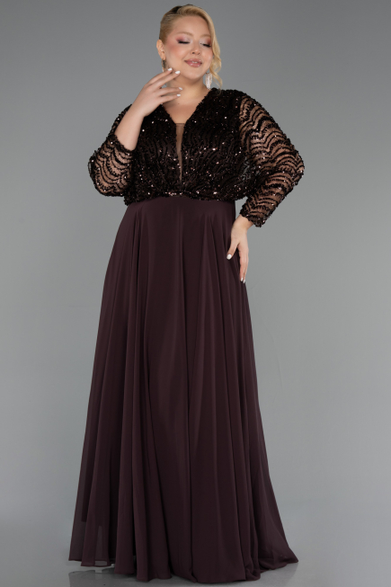 Robe Grande Taille Longue Mousseline Brun ABU6495