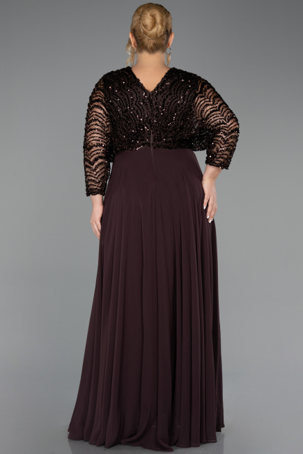 Robe Grande Taille Longue Mousseline Brun ABU6495
