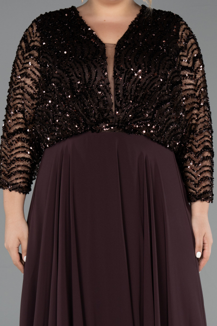 Robe Grande Taille Longue Mousseline Brun ABU6495