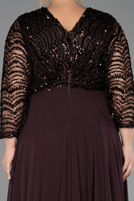 Robe Grande Taille Longue Mousseline Brun ABU6495