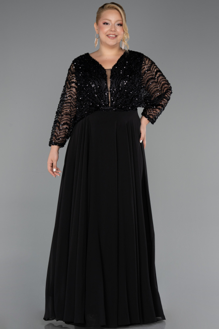 Robe Grande Taille Longue Mousseline Noir ABU6495