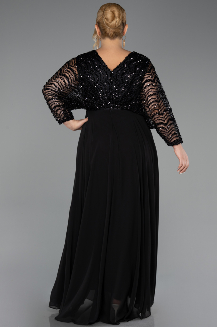 Robe Grande Taille Longue Mousseline Noir ABU6495