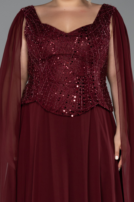 Robe Grande Taille Longue Mousseline Rouge Bordeaux ABU6422