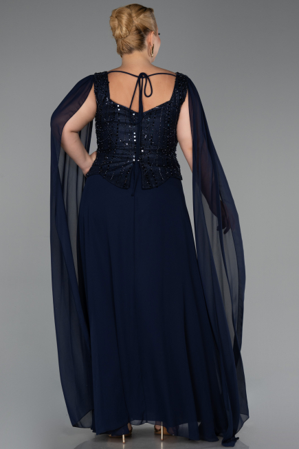Robe Grande Taille Longue Mousseline Bleu Marine ABU6422