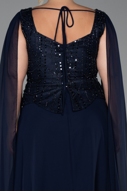 Robe Grande Taille Longue Mousseline Bleu Marine ABU6422