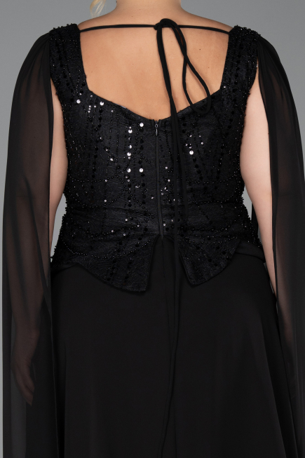 Robe Grande Taille Longue Mousseline Noir ABU6422