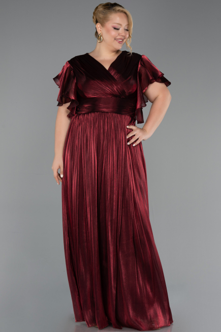 Robe Grande Taille Longue Mousseline Rouge Bordeaux ABU6423