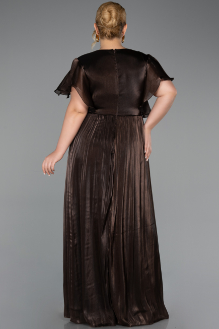 Robe Grande Taille Longue Mousseline Brun ABU6423