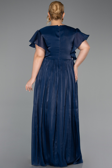 Robe Grande Taille Longue Mousseline Bleu Marine ABU6423