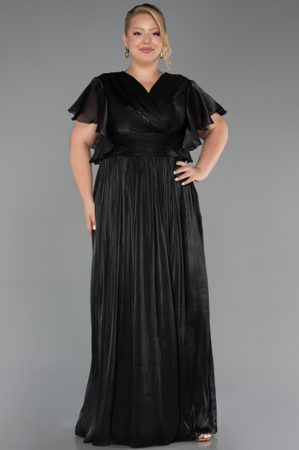 Robe Grande Taille Longue Mousseline Noir ABU6423