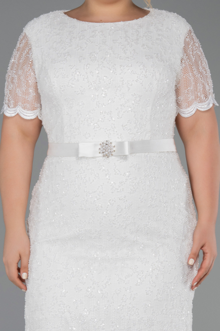 Robe De Invitation Grande Taille Midi Dantelle Blanc ABK2673