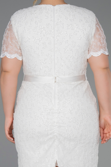 Robe De Invitation Grande Taille Midi Dantelle Blanc ABK2673
