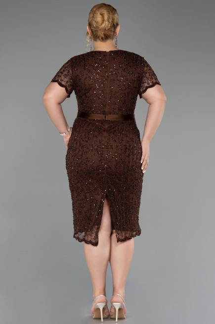 Robe De Invitation Grande Taille Midi Dantelle Brun ABK2673