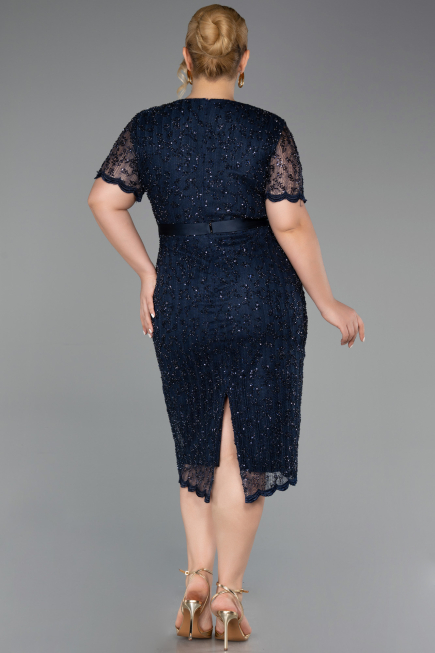 Robe De Invitation Grande Taille Midi Dantelle Bleu Marine ABK2673