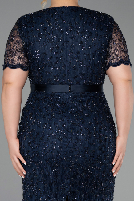 Robe De Invitation Grande Taille Midi Dantelle Bleu Marine ABK2673
