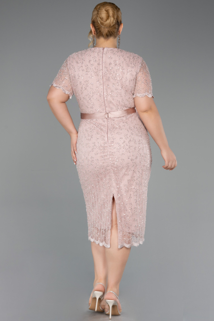 Robe De Invitation Grande Taille Midi Dantelle Poudre ABK2673