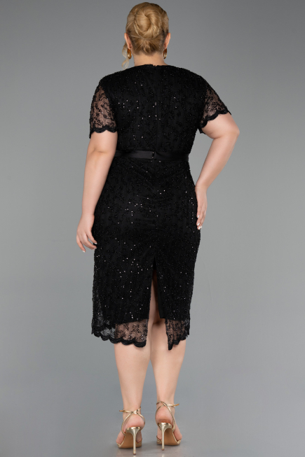 Robe De Invitation Grande Taille Midi Dantelle Noir ABK2673
