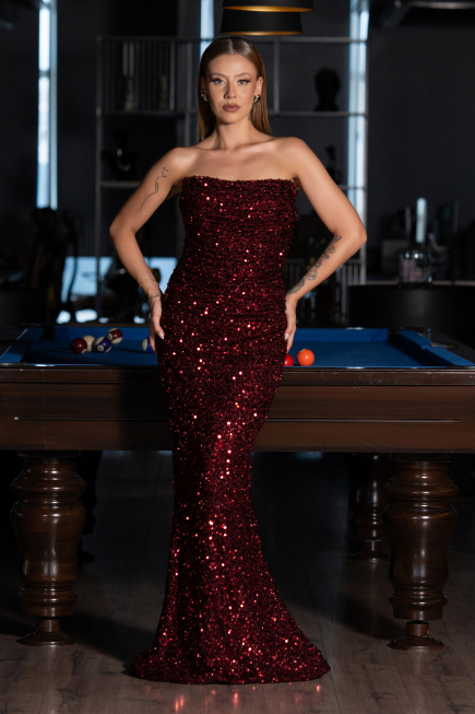 Robe de Soirée Longue Rouge Bordeaux ABU6439