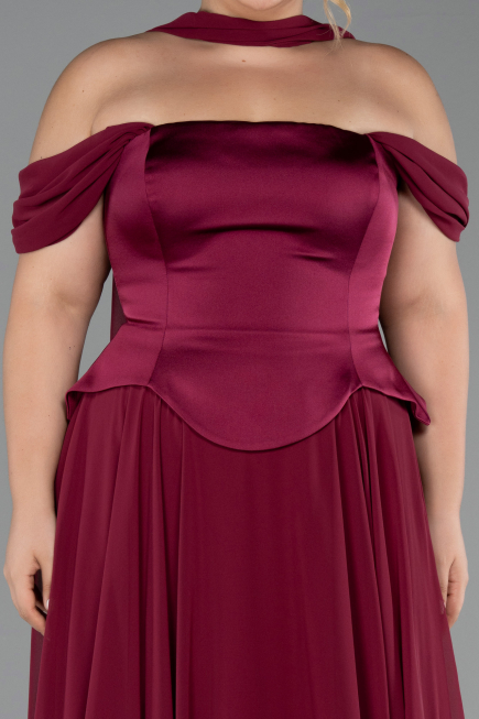 Robe de Soirée Grande Taille Longue Mousseline Prune ABU5551