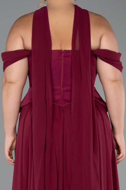 Robe de Soirée Grande Taille Longue Mousseline Prune ABU5551