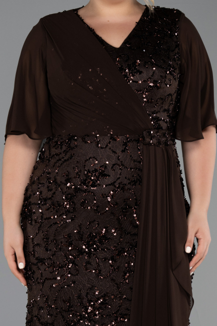 Robe De Soirée Grande Taille Longue Squameuse Brun ABU6373