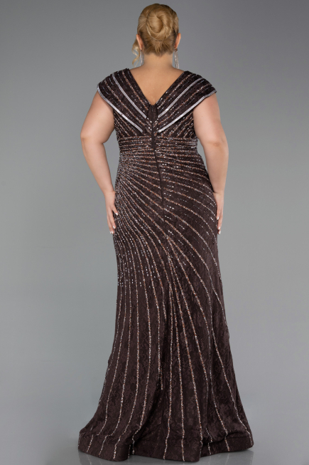 Robe De Fiançailles Grande Taille Longue Perlé Brun ABU5444