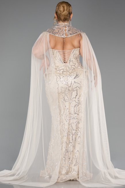 Robe Grande Taille Longue Perlé Beige ABU6379