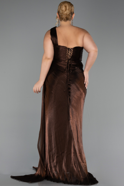 Robe De Soirée Grande Taille Longue Mousseline Brun ABU6513