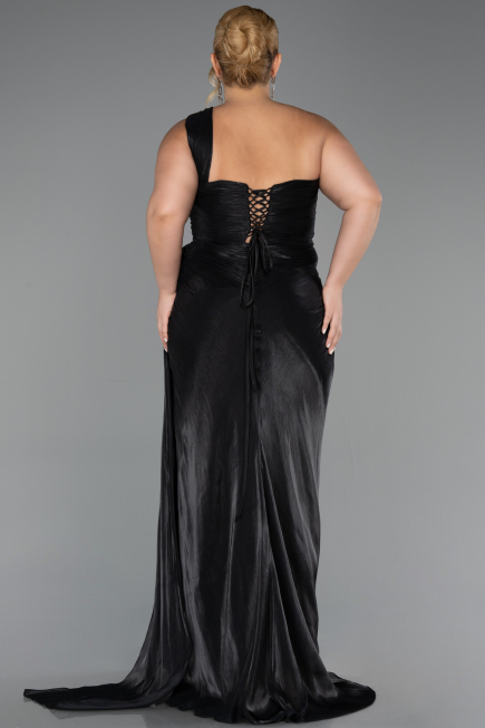 Robe De Soirée Grande Taille Longue Mousseline Noir ABU6513