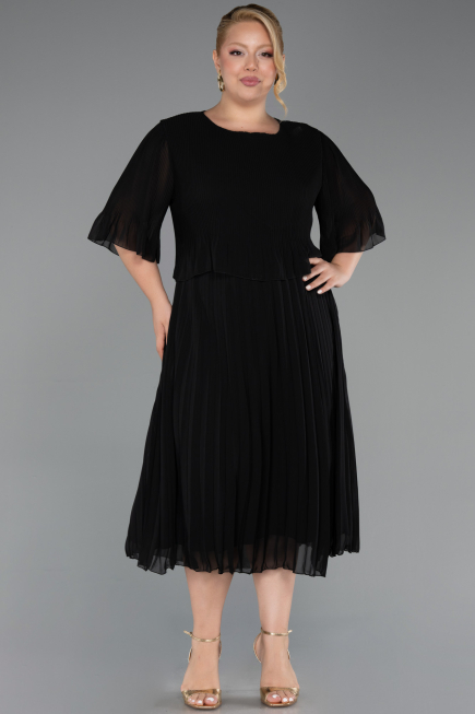 Robe de Soirée Grande Taille Midi Mousseline Noir ABK2677