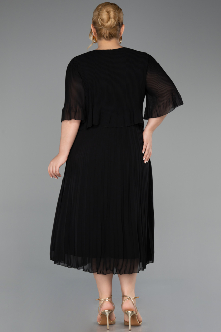Robe de Soirée Grande Taille Midi Mousseline Noir ABK2677