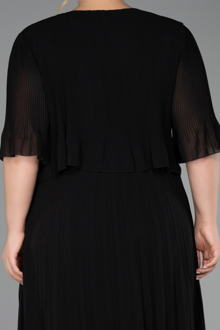 Robe de Soirée Grande Taille Midi Mousseline Noir ABK2677