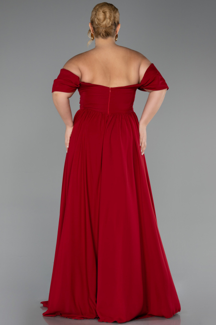 Robe De Soirée Grande Taille Mousseline Longue Rouge Bordeaux ABU3738