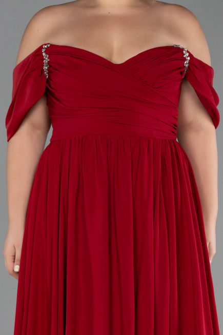 Robe De Soirée Grande Taille Mousseline Longue Rouge Bordeaux ABU3738