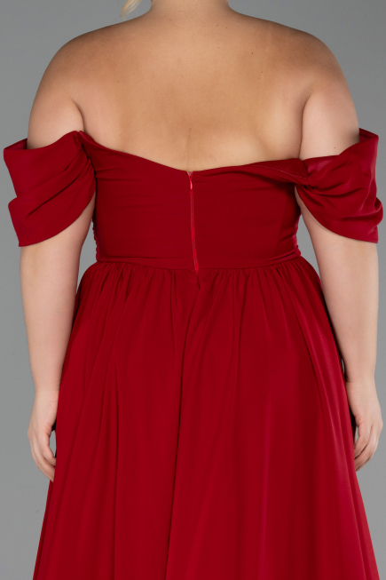 Robe De Soirée Grande Taille Mousseline Longue Rouge Bordeaux ABU3738