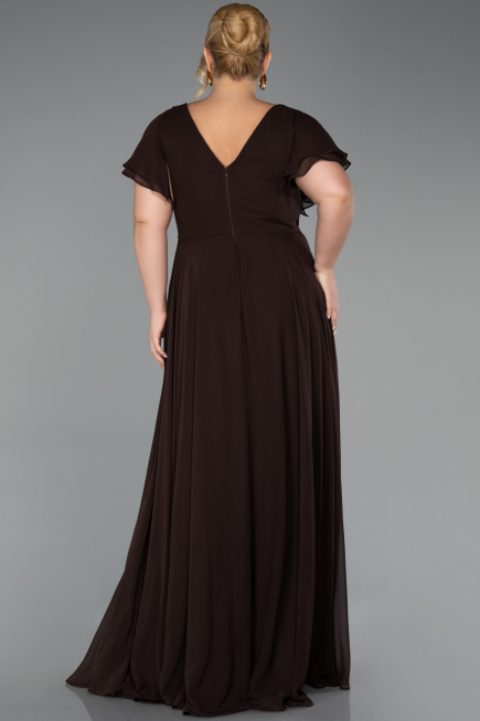 Robe Grande Taille Longue Mousseline Brun ABU1562